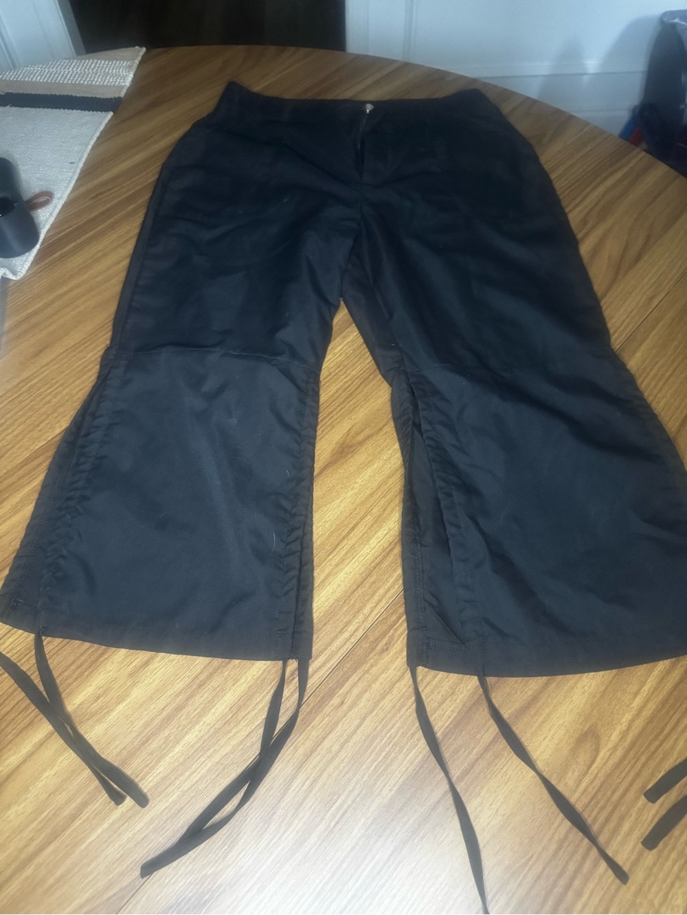 Womens Black Drawstring Crop Pants